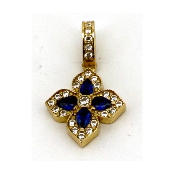 Medalla flor azul de oro 18k